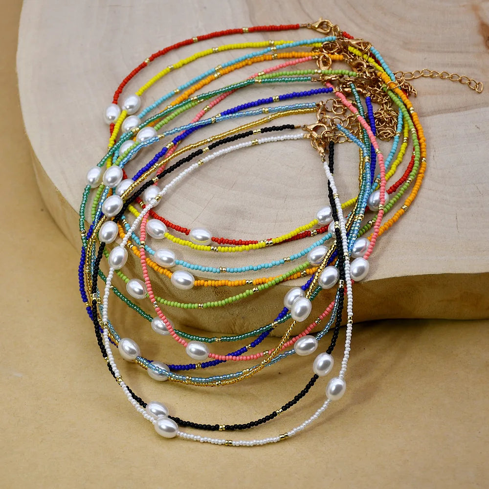 Jingcan Boho Small Glass Beads Pearl Beaded Necklace Bayan Kolye Handmade Seed Beads Choker Necklace