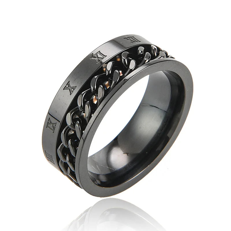 Unisex Stainless Steel Chains with Roman Numerals Gold Plated Metal Spinner Anillos for Men for Wedding Engagement or Gift