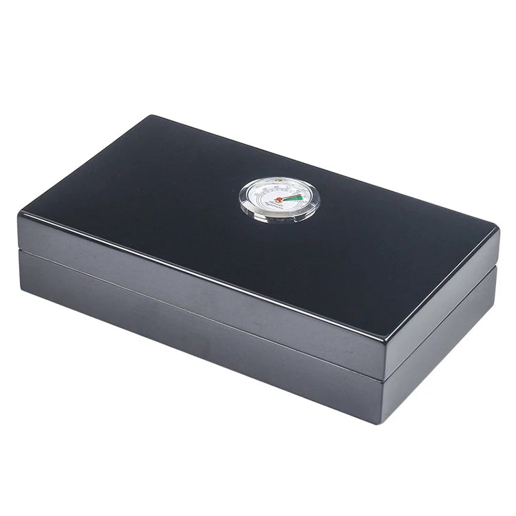 Cigar Accessories Classic Black Small Cedar Wood Cigar Humidor Storage Boxes With Cigar Hygrometer