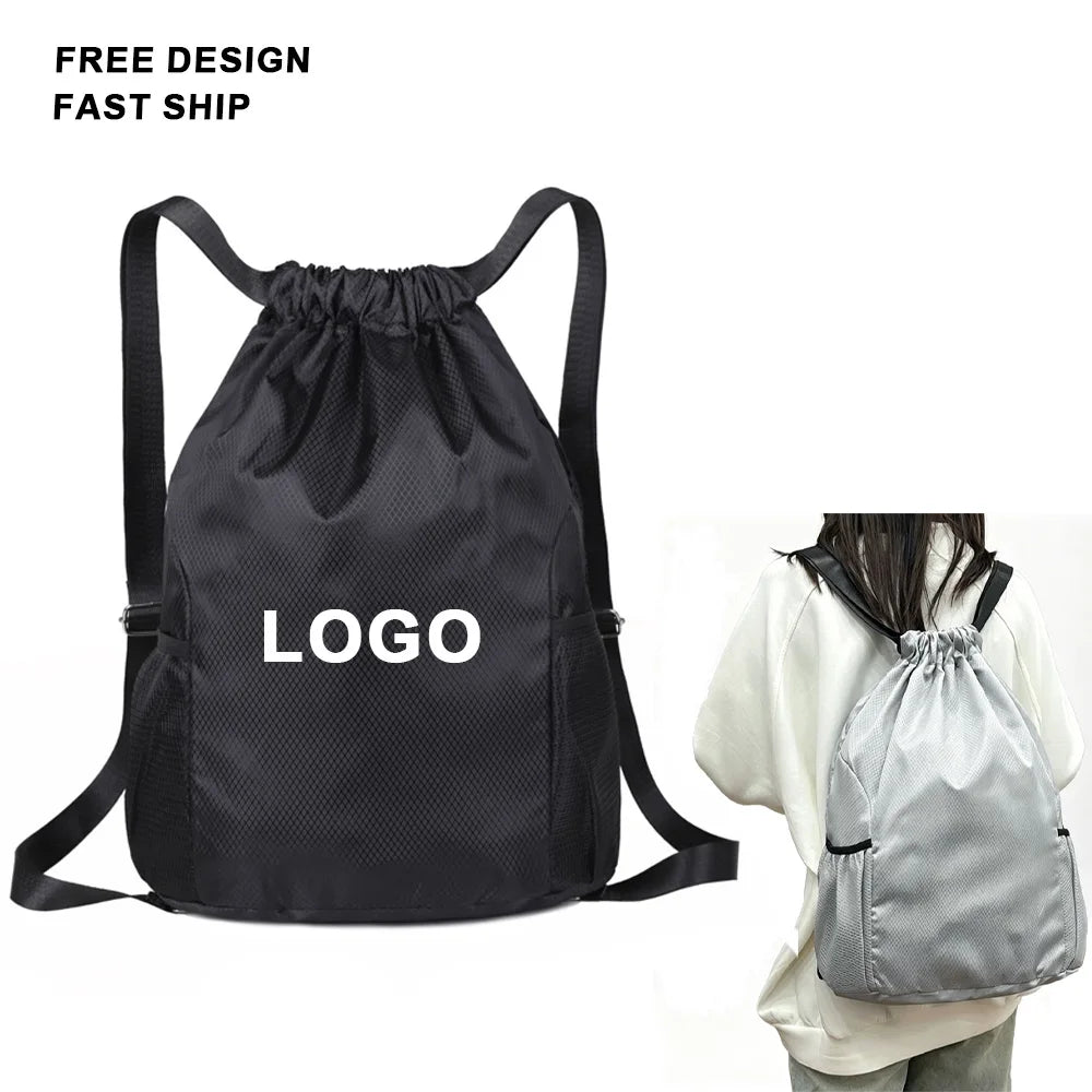 Custom Logo Gym Bag Drawstring Backpack Storage Tote Bag for Gym Sports Shopping and Travel Lightweight Waterproof Sports Bag