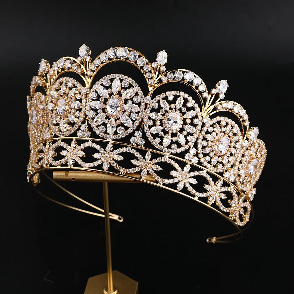 LUOXIN Big Luxury Pageant Wedding Hair Accessories Crown Miss Universe Diamond Zircon Tiara