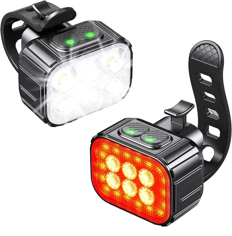 USB Rechargeable LED Cycling Headlight & Taillight Bicycle Safety Warning Lights Waterproof with PC Battery Power Supply