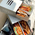 Hot Sell Biodegradable Fast Food Takeout Sandwich Slide Box Tray Sushi Candy Cake Bakery Burger Paper Packaging Box with Divider MegaBDM