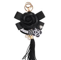 Fashion PU Leather Pearl Camellia Carabiner Keychain Bowknot Handmade Ladies Bag Pendant Cute Bow Flower