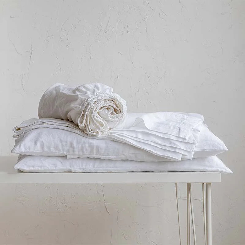 Wholesale Luxury White Top Seller Organic Flax Linen Bedsheet Set  Fitted Sheet Pure 100 Linen Fitted Sheet Set with Pillowcase