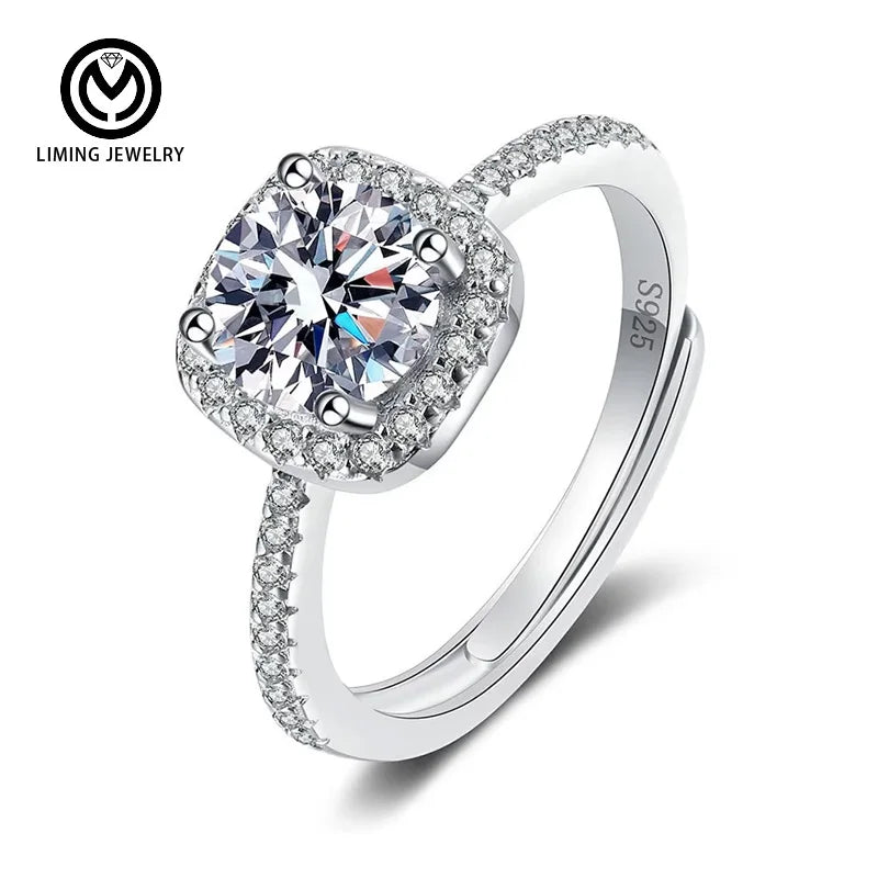 MR07 1 Carat Luxury Adjustable Engagement Wedding Ring Fine 925 Sterling Silver Moissanite Diamond Jewelry Rings for Women