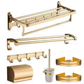 Aluminum Folding Storage Rack Hardware Accessories Set Matte Gold Towel Rack Shelf Toilet Brush Tissue Box Bathroom Products
