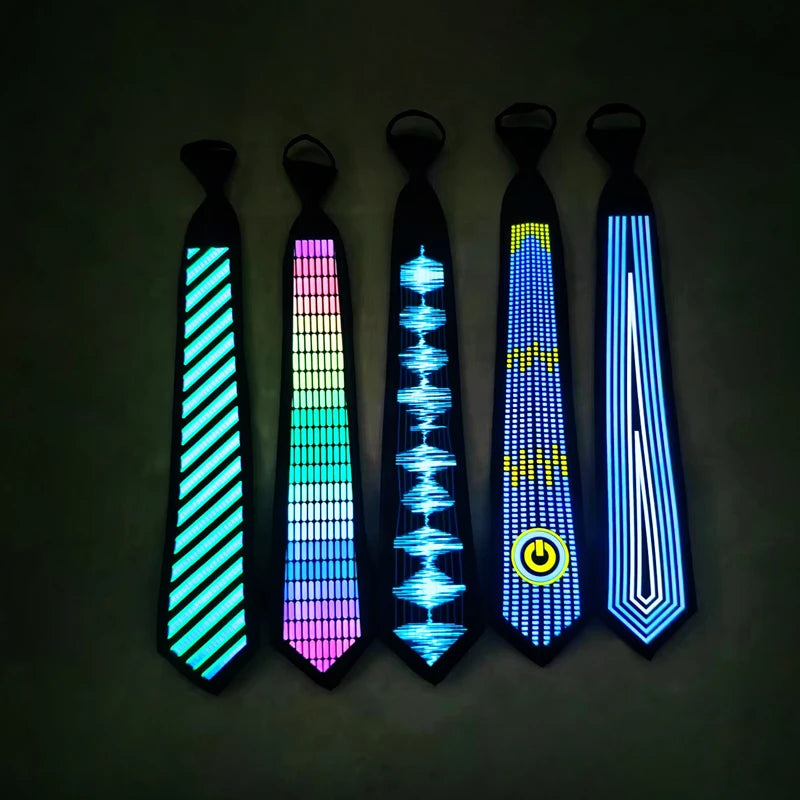 Finegreen Lighting New Arrival Flashing Sound Activated Novelties Led Light up Panel Flexible Ties Party Night Club Neckties