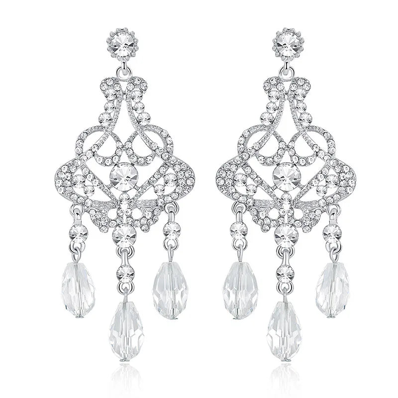 SLBRIDAL Ins Style Sparkling Fashion Crystal Rhinestones Women Party Earring Chandelier Earring Bridal Wedding Drop Earring