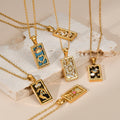 New Square 18K Gold Plated Stainless Steel Trendy Unisex Colorful Enamel Vintage Zircon Tarot Cards Pendant Necklace