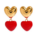 J&D 18k Gold Stainless Steel Red Drip Heart Pendant Earrings Unique Dainty Jewelry Earrings