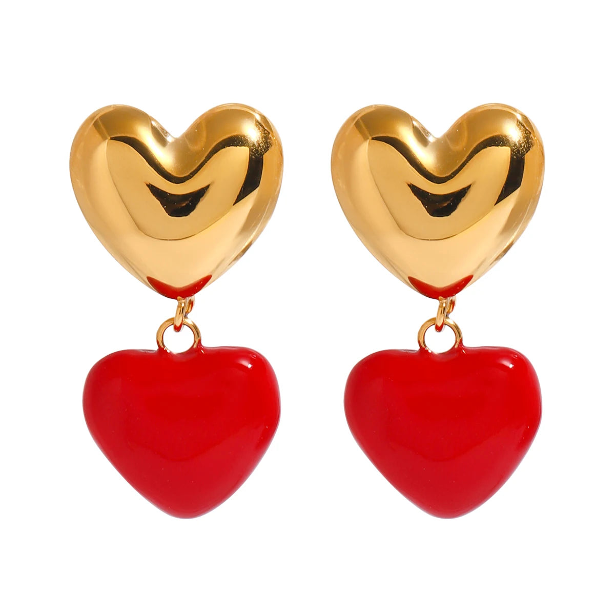 J&D 18k Gold Stainless Steel Red Drip Heart Pendant Earrings Unique Dainty Jewelry Earrings