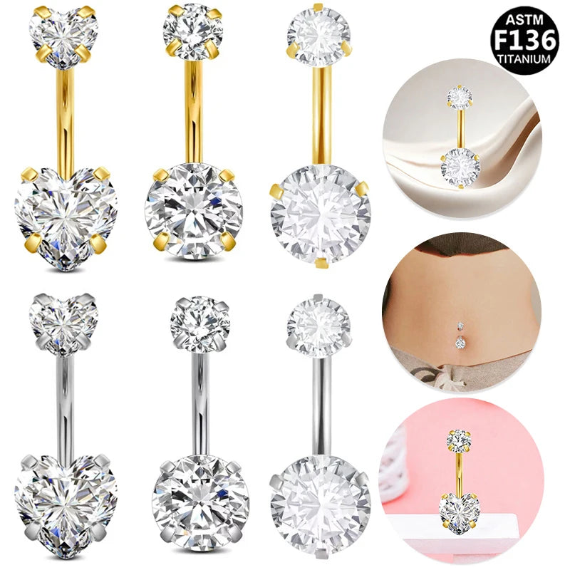 Gaby Astm-f136 G23 Titanium Belly Button Rings Zircon Design 14G Navel Ring Fashion Titanium Body Piercing Jewelry