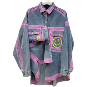Wholesale 2026 Autumn New Printed Denim Loose Casual Design and Spliced Women's Shirts