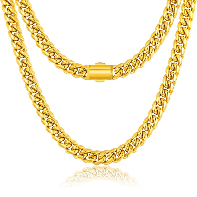 Hip Hop Jewelry Men Wholesale Custom Luxury 18K Gold Filled Plated Waterproof Stainless Steel Curb Cuban Link Chain Necklace