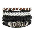 Vintage Black Women Men Woven Leather Letter a Heart Bead Charm Bracelet