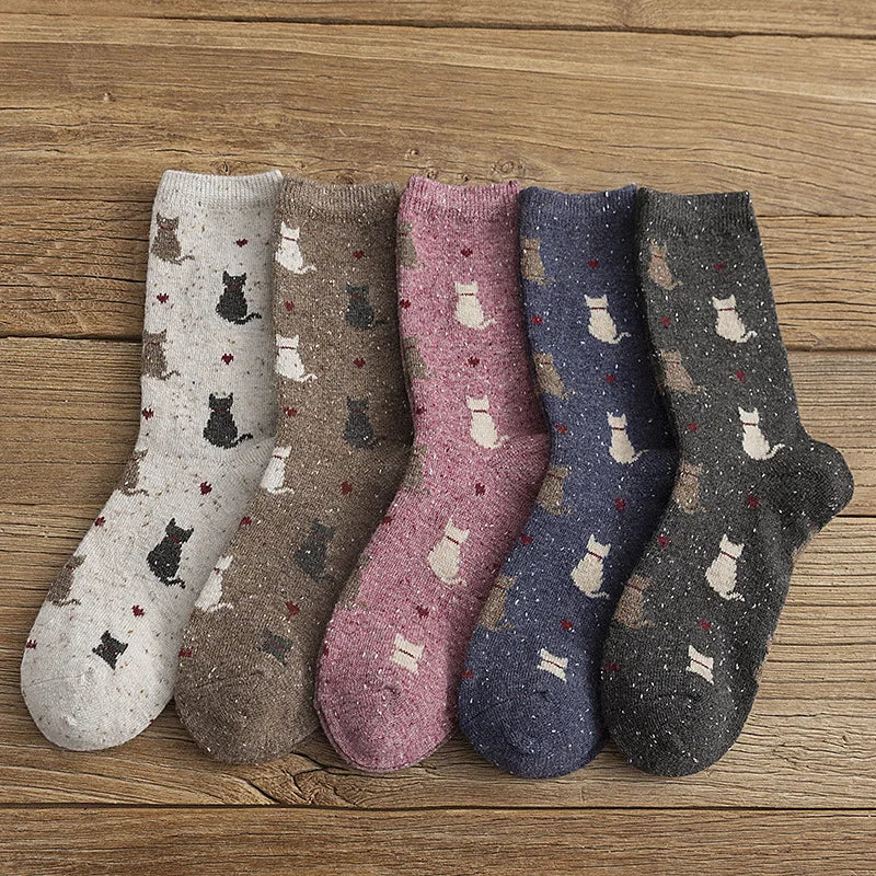 Vintage Warm Thick Wool Crew Knitted Socks Factory Manufacturer Wholesale Custom Winter Women Socks