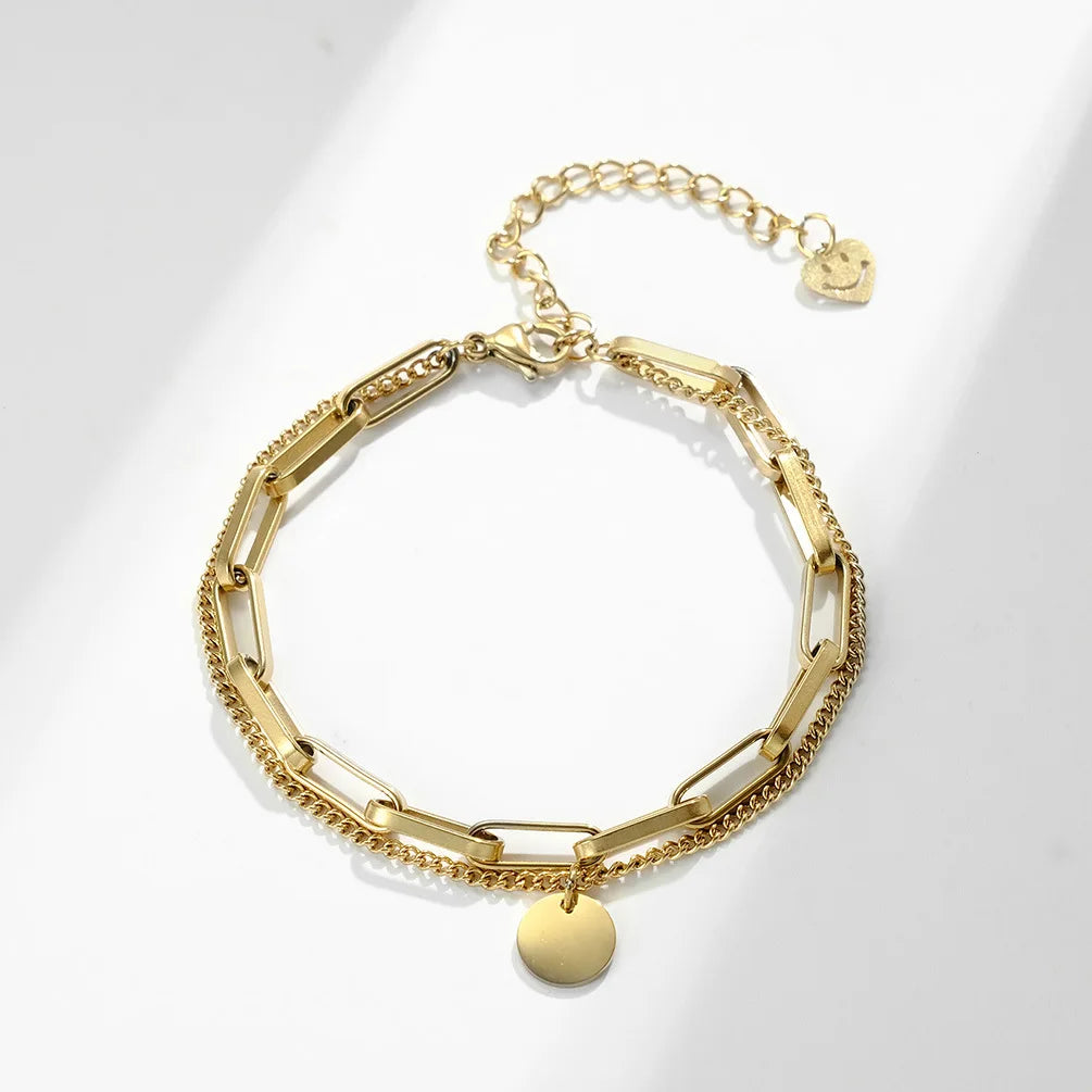 Custom Logo Simple Wind Titanium Steel Ladies Chain Bracelet Double Layer Stitching Card Niche Light Trendy Jewelry
