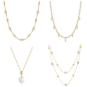 Jiangyuan 14K Gold Plated Chain Choker Pearl Necklace 925 Sterling Silver Baroque Natural Freshwater Pearl Necklace