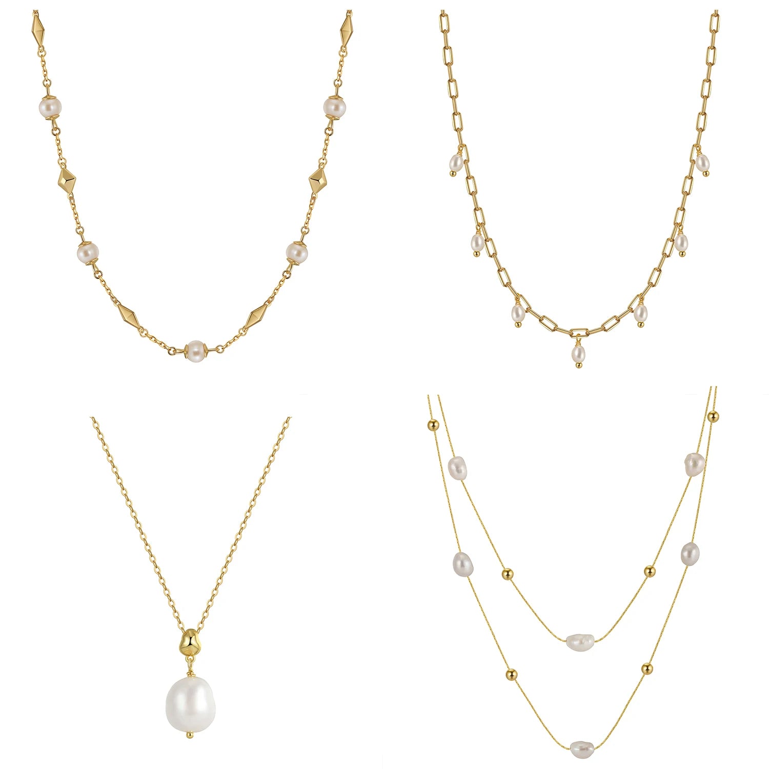 Jiangyuan 14K Gold Plated Chain Choker Pearl Necklace 925 Sterling Silver Baroque Natural Freshwater Pearl Necklace
