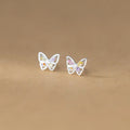 Tiny 925 Sterling Silver Mix Color Cubic Zircon Diamonds Butterfly Stud Earrings Gift for Women