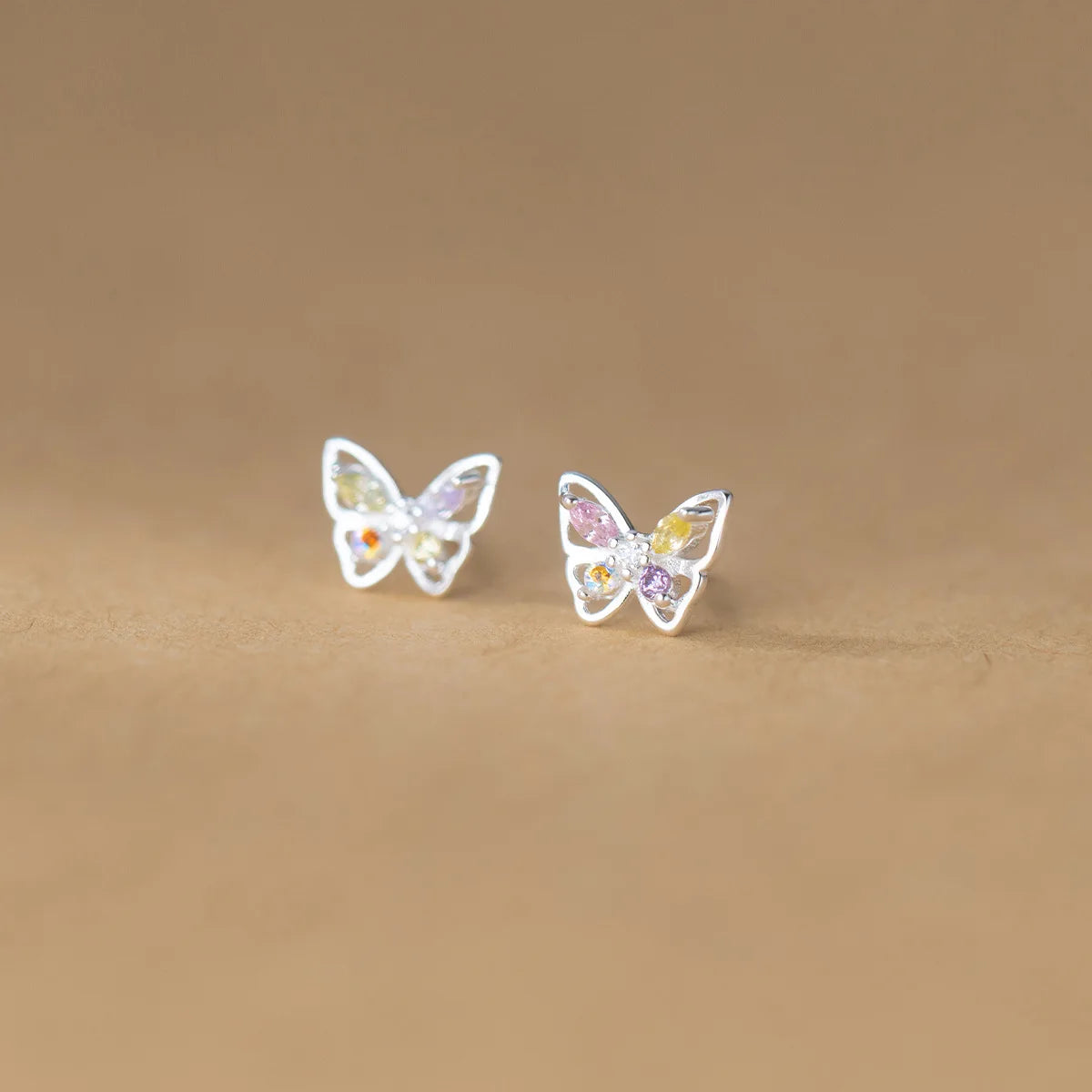Tiny 925 Sterling Silver Mix Color Cubic Zircon Diamonds Butterfly Stud Earrings Gift for Women