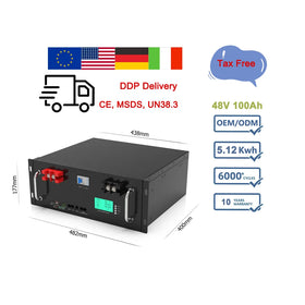 Rack Mount Split Hybrid Grid CAN Rechargeable LiFePO4 51.2V 100Ah Lithium Battery Pack