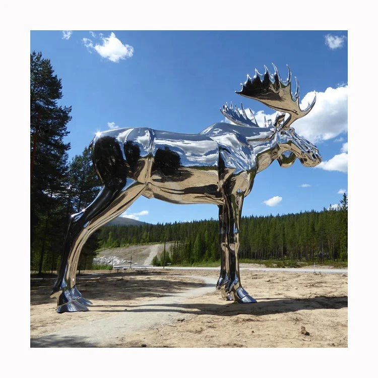 Outdoor Garden Decoration Welded Stainless Steel Deer Moose Sculpture European-style Customized Size Large Mirror Polished