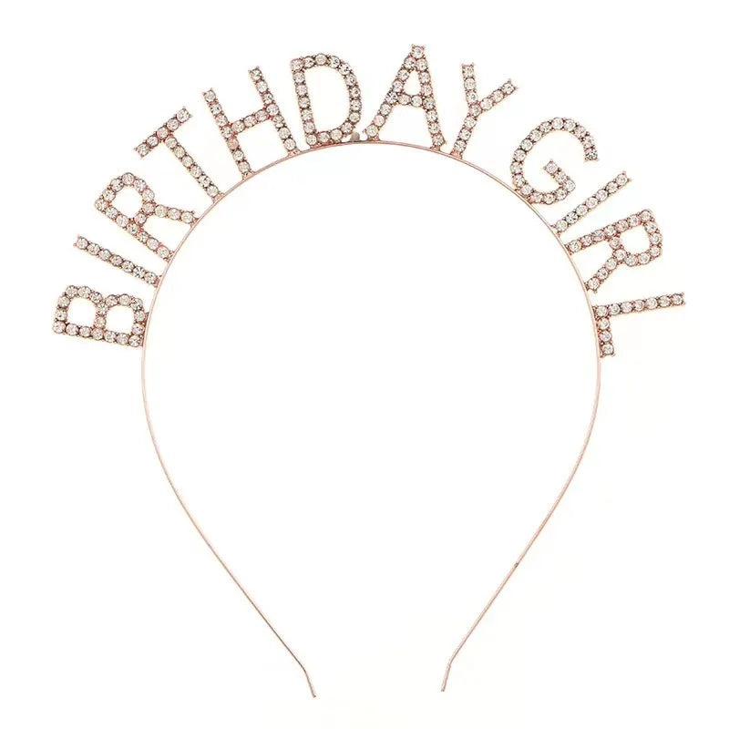 Sequin Rhinestone Happy Birthday Headband DIY BIRTHDAY GIRL Alloy Metal Crown Party Decoration Hairband Girls Tiara Supplies