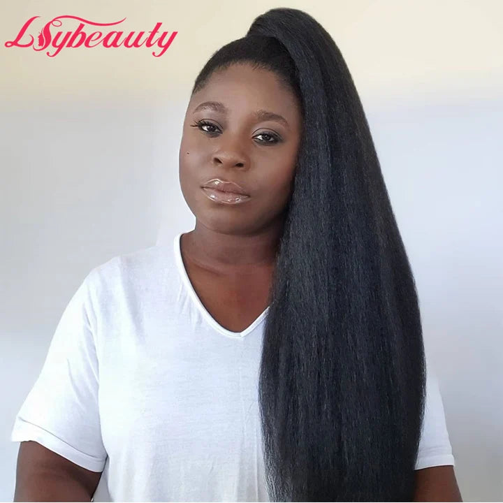 Lsy 100% Brazilian Virgin Human Hair Extension Natural Kinky Straight Drawstring Ponytail 14"-30" Tangle-Free Shedding-Resistant
