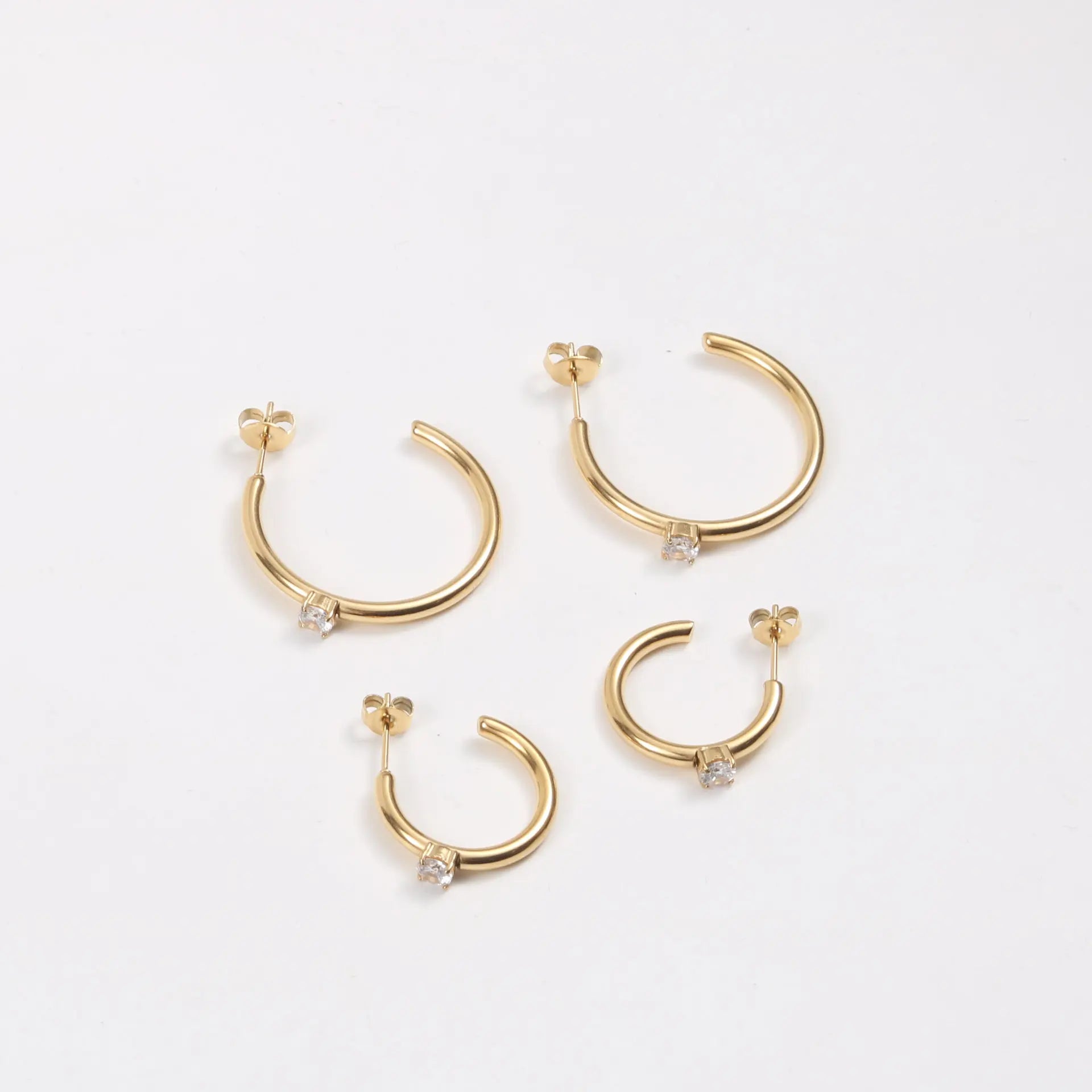 New Trendy Earring 18K Gold Plated Zirconia Simple C Hoop Earrings for Women Stainless Steel Jewelry Wholesale