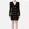 2025 Russian INS Style Knitted Dress Floral Heavy Industry Tempered Chain Metal Buckle Solid Shoulder Diamond for Spring Summer