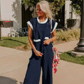 Women's Custom Woolen Pocket Knit Dress Crew Neck Solid Pattern Maxi Length Jumpsuit Casual Evening Spring Winter Sweating