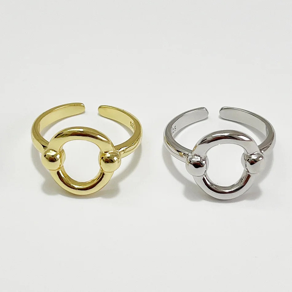 INS Trendy Sterling Silver O Shape Oval Geometric Rings S925 Chunky Circle Gold Rings for Women