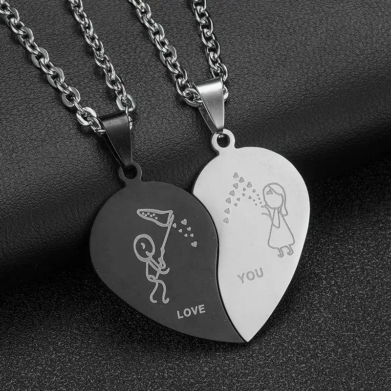 2PCS Couple Necklace Lovers Heart Pendant Distance Faceted Charm Necklace Women Valentine's Day Gift