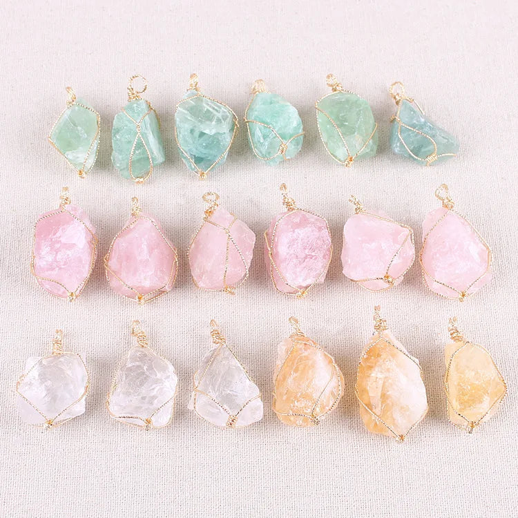 HZ Chinese Factory Ruby Raw Gemstone Wire Wrapped Pendant Beads Natural Crystal Crafts