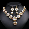 Fashion Jewelry Sets Women Bridal Girls Flower Necklace Earring Gold Plated Pendant Pearl Necklace Earrings Sets
