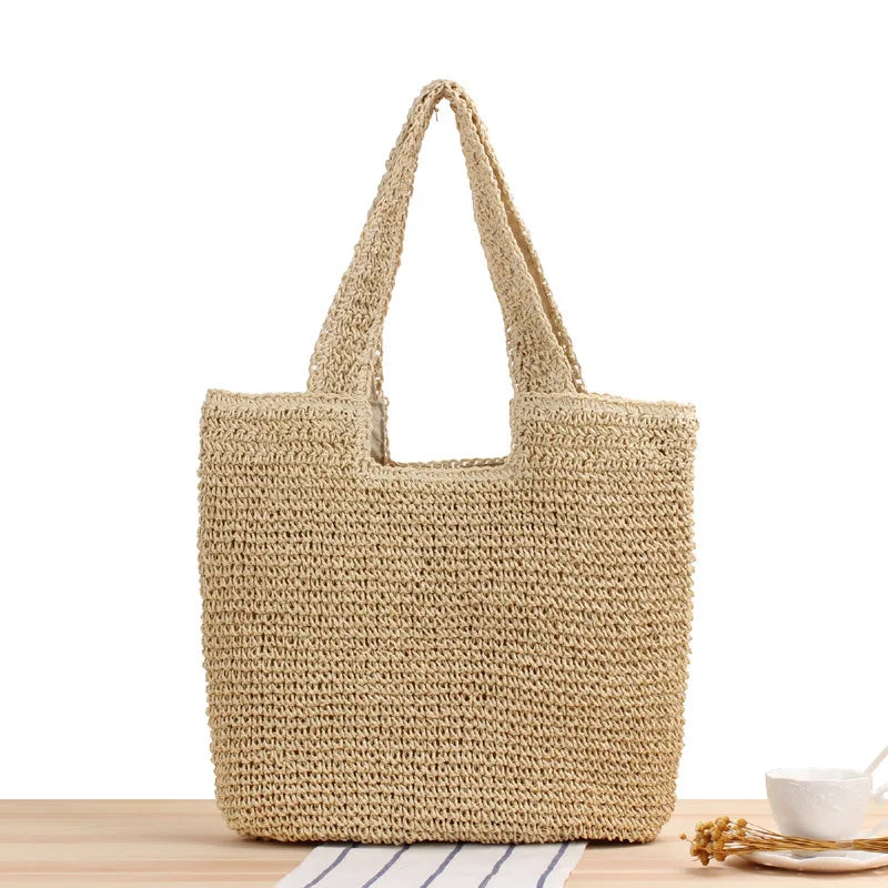New Design Fashion Straw Women Shoulder Bags Handmade Woven Casual Tote Purses Handbags Large Capacity Summer Beach Straw Bags