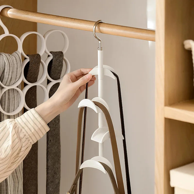 Plastic 4 Hooks 360 Degree Rotatable Space Saving Hanging Handbag Organizer for Closet
