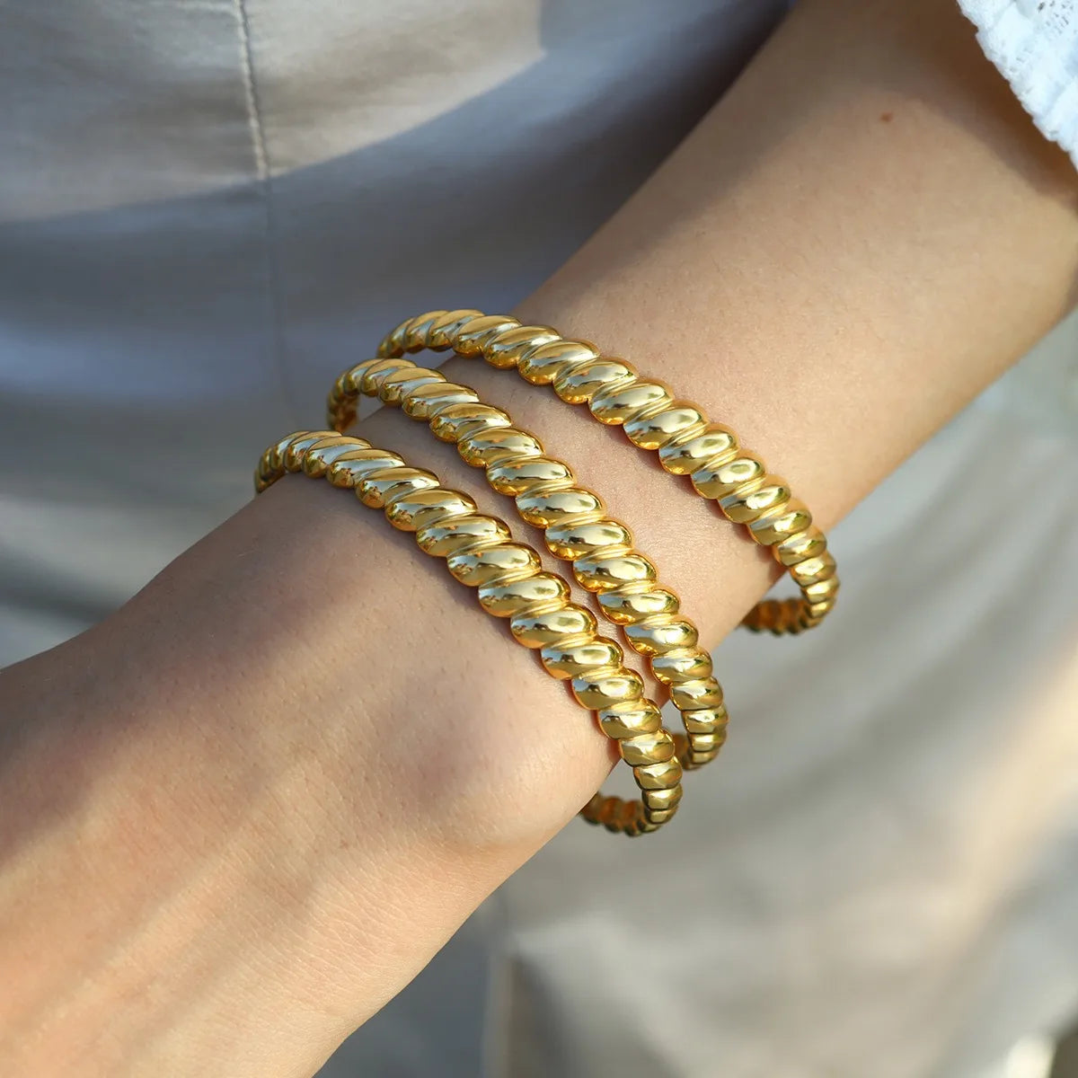 Nabest 18K Gold Plated Stainless Steel Twist Bangles Jewelry Women Waterproof Open Bangle Bracelet