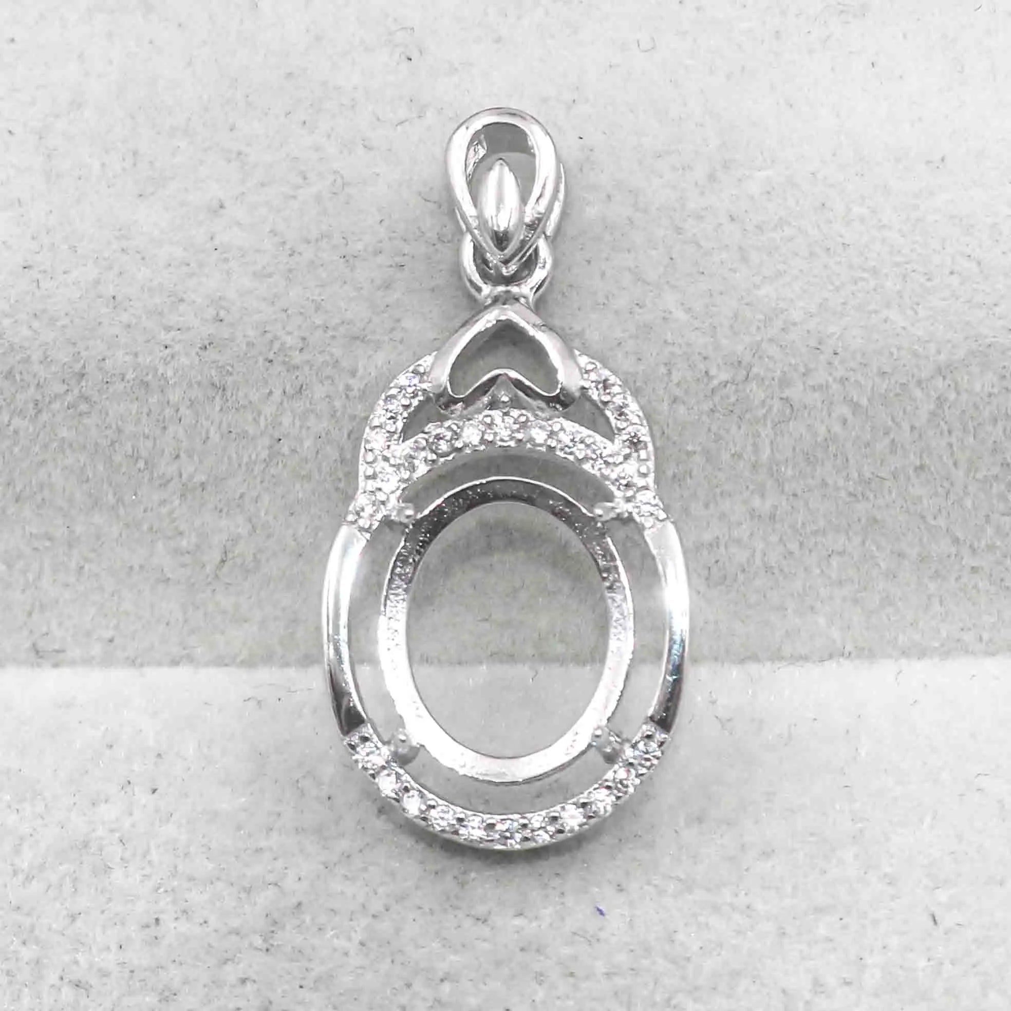Sterling Silver 9*11mm Semi Mount Pendant Empty Frame Blank Support Setting S925 Base Holder Without Center Stone for DIY Inlay