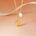 Summer Beach 925 Sterling Silver Ocean Jewelry 18k Gold Plated Natural Pearl Shell Conch Pendant Necklace with Charm for Women