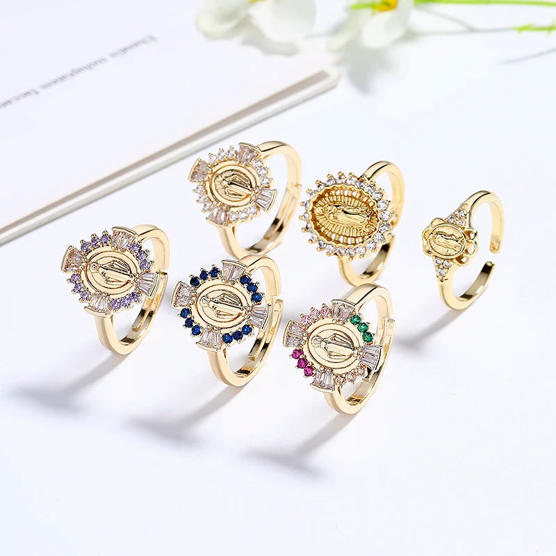 Hd Colorful Cubic Zirconia Harmony Wholesale Religious Cross Zircon Rings for Girls in 18K Gold Plated Jewelry Elegance