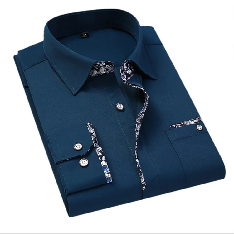 2023 Wholesale New Fashion Men's Long Sleeve Solid Color Casual Business Long Sleeve Shirt
