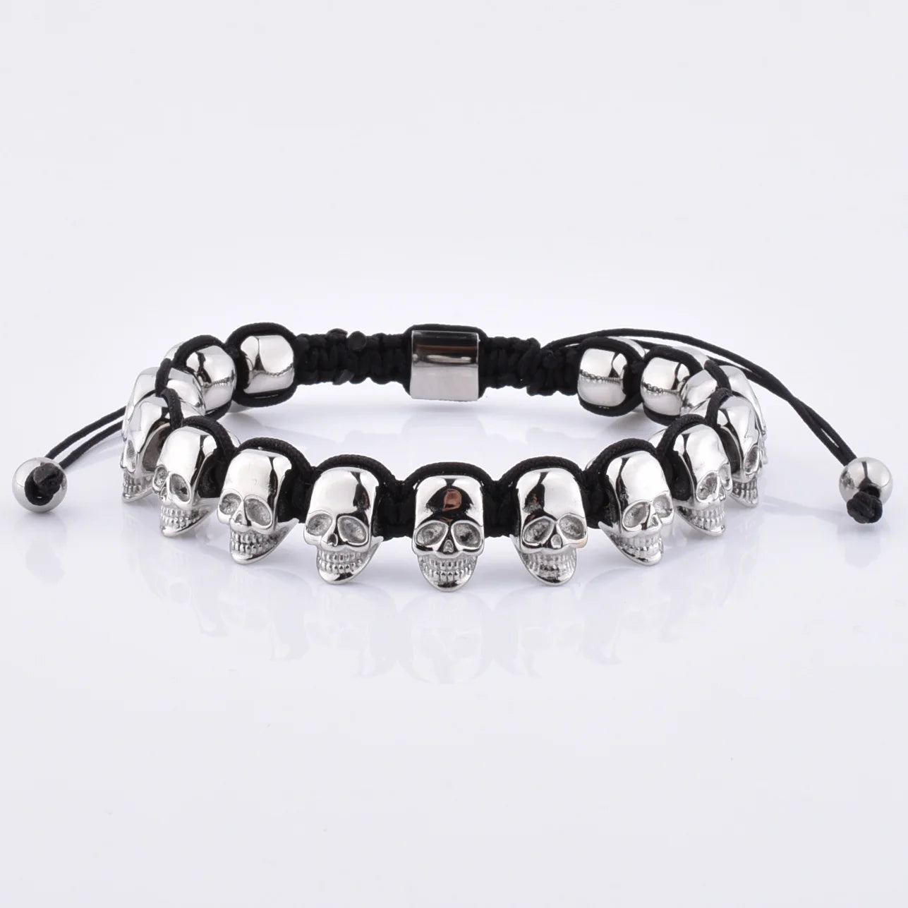 Fashion Custom Braided Personalized Charm Silver Skull Braided Adjustable Mens Bracelet