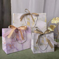 MU Pink Marble Art Paper Bag With Silk Ribbon Custom Logo Bag Clothes Garment Gift Bag Shopping