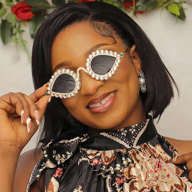 Funny Party Pearl Sunglasses Vintage Metal Small Frame Hiphop Shades Diamond Rhinestone Eyewear Women
