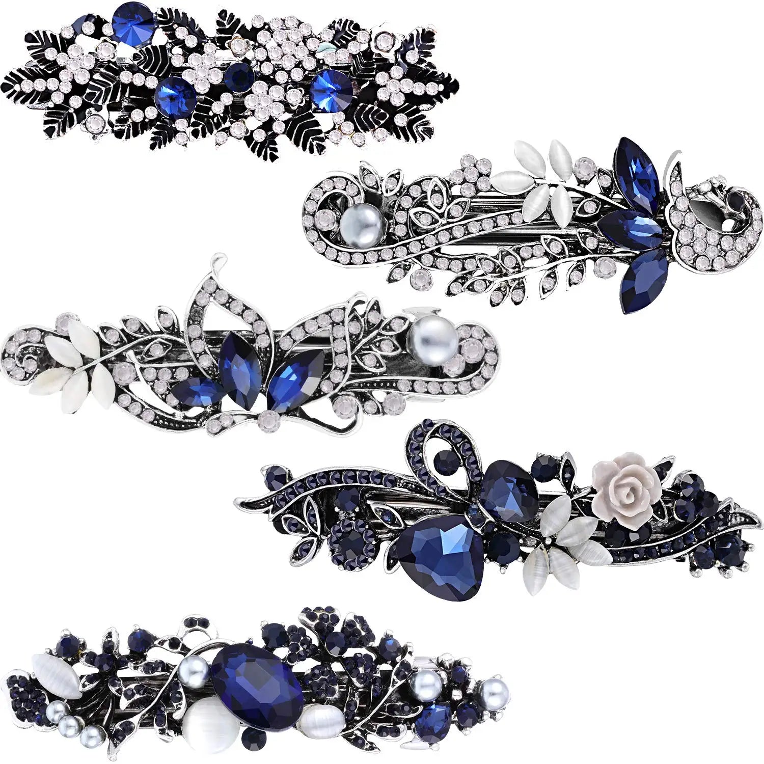 5 Pieces Crystal Rhinestones Hair Barrettes Flower Butterfly French Clip Vintage Spring Hair Clips Bridal Hair Jewelry For Women