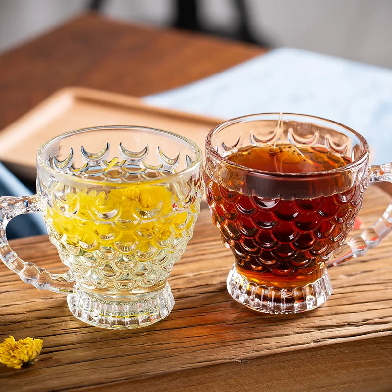 Wholesale Top Seller Fish Scale Shape 200ML Custom Logo Juice Mug Glass Coffee Tea Cup Set