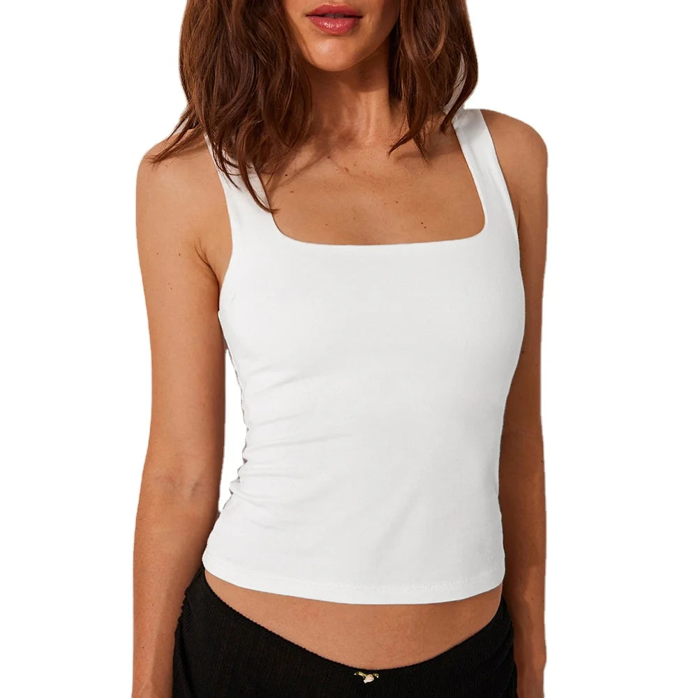 Manufacturer Wide Strap Short Top Stretch Knitted Fabric Tank Sleeveless Vest Slim Fit Women's Workout Tank Tops